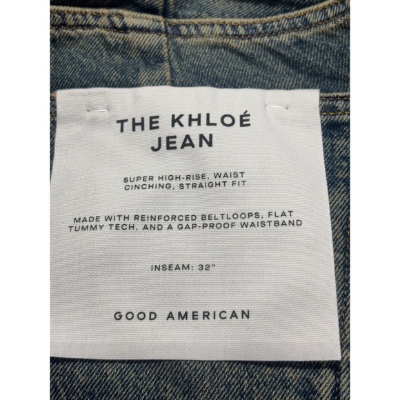 Good American The Khloe Jean Super High Rise Straight Patchwork Blue Size 6/28 - Picture 8 of 10